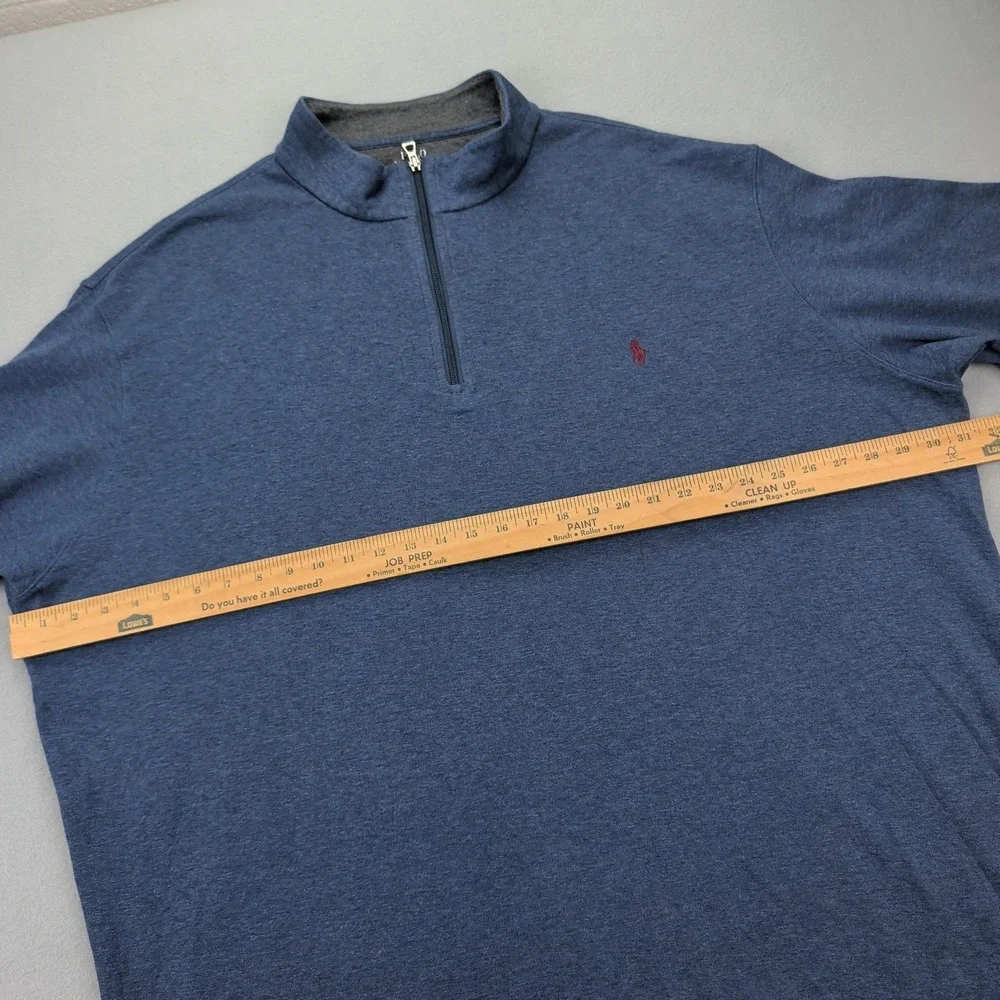 Polo Ralph Lauren Sweatshirt‎ Mens 3XLT Blue 1/4 Zip Mock Neck Red Pony HEMMED